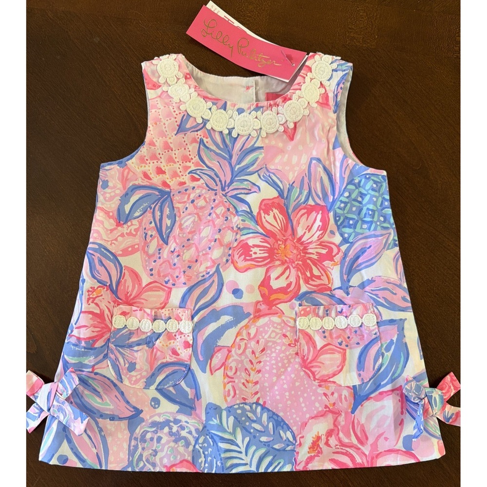 Lilly Pulitzer Pink Blue Floral Pineapple Shift Dress